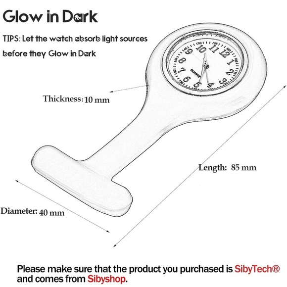 Nurse Watch Brooch, Silicone with Pin/Clip, Glow in Dark,5 watches - Picture 3 of 3